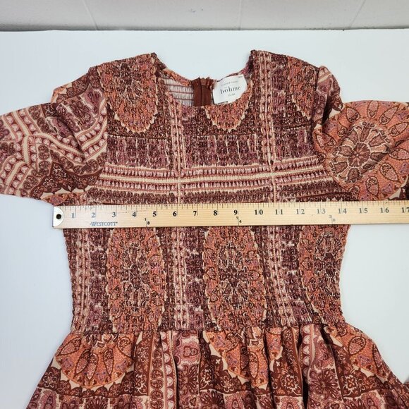 Bohme Kinsley Printed Smocked Tiered Long Sleeve Boho Midi Dress Women's Small - Picture 13 of 16